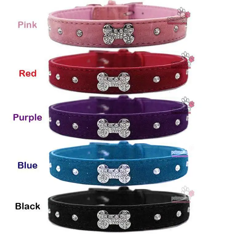 Dog Collar Pet Collar Lead Wholesale Pet Product Fashion Hot 5 Colors Bling Rhinestones Bone