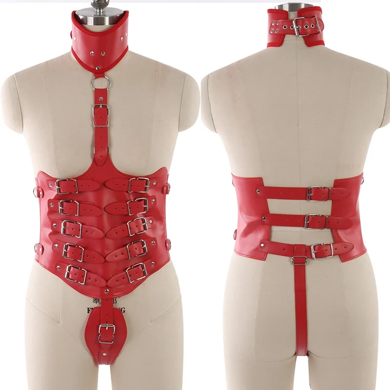 Красный кожаный ремень безопасности Регулируемый бондаж жгут костюм танец Готический фетиш бдсм снаряжение корсет