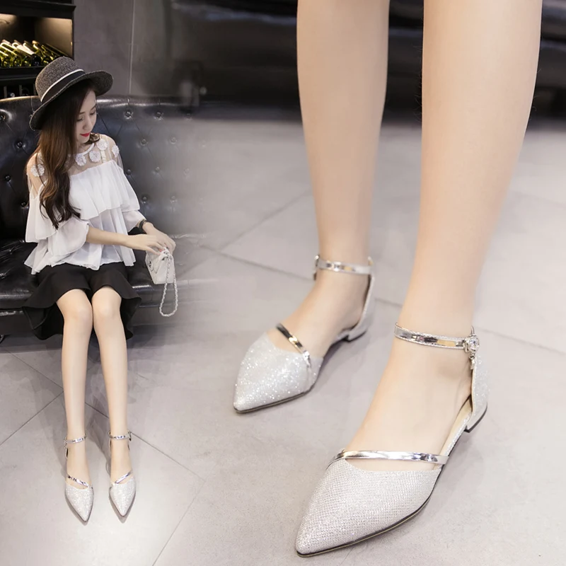 silver sequin flat sandals