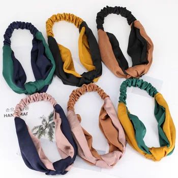

3pcs/lot Two Color Knotted Elastic Headbands For Women Hair Bands Girls Satin Stretchy Twisted Tuban Hair Accessories For Adult