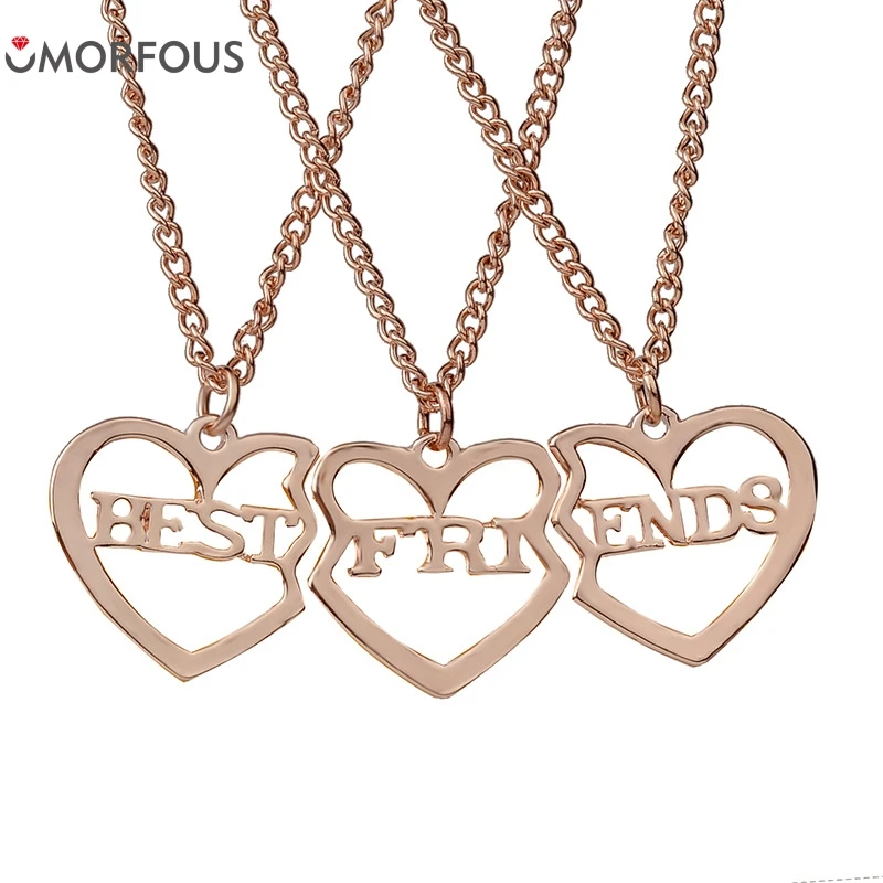 10 Sets/Lot 3 Pieces/Lot Best Friend Necklace Jewelry Rose Gold Color Love Pendant Necklaces Gold Color Girlfriend Necklace