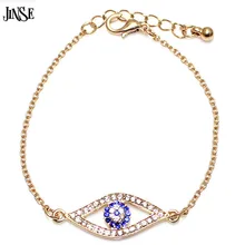 JINSE серебряный золотой цвет синий счастливый глаз греческий мати турецкий Nazar браслет-цепочка с кристаллами BRS051
