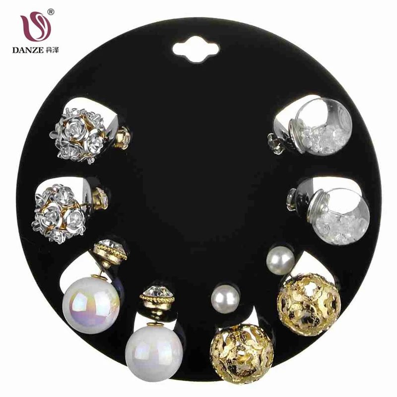 

DANZE 4 Pairs/Set Double Side Women Stud Earring Set Flower Hollow Bead Rhinestone Resin Earrings Jewelry For Girls Female Gifts