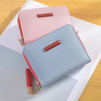 

2019 new short small wallet fashion trend ladies purse simple zipper student clutch bag candy color change handbags