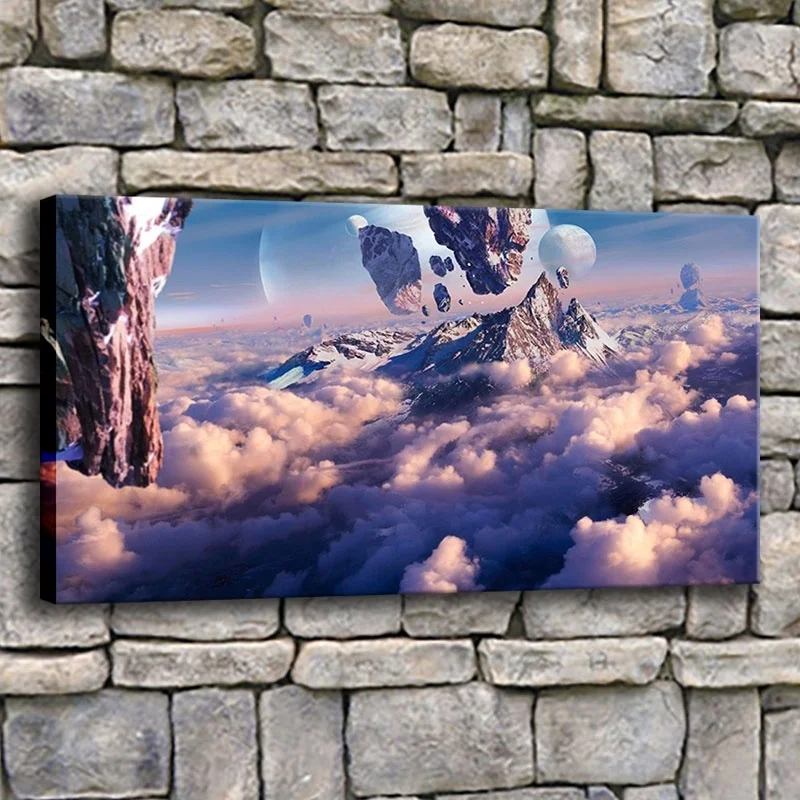 Wall Art Poster Home Decor Canvas Frame 1 Piece Floating Mountains Above The Clouds Pictures Prints Fantasy Planet Sky Paintings | Дом и сад