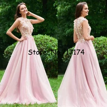 3D-цветы высокий вырез Тюль длинное платье для выпускного вечера с кружевной аппликацией Бисероплетение пуговица сзади длина до пола ТРАПЕЦИЕВИДНОЕ вечернее платье