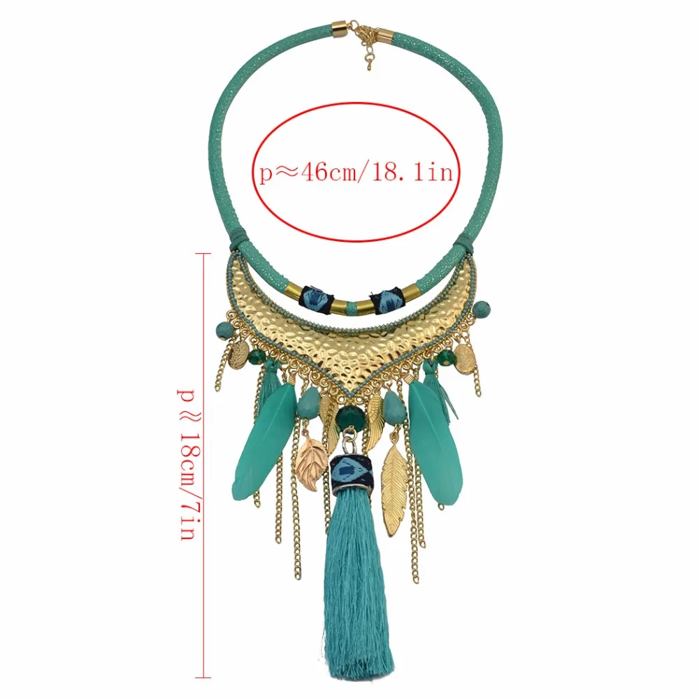 Bohemian Ethnic Thread Long Tassel Bib Necklaces African String Feather Wing Maxi Necklace Statement For Women Jelwery