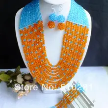 LK-1043 в нигерийском стиле дизайн, десять строк оранжевый синий Crystal Jewelry Set для африканского свадебные