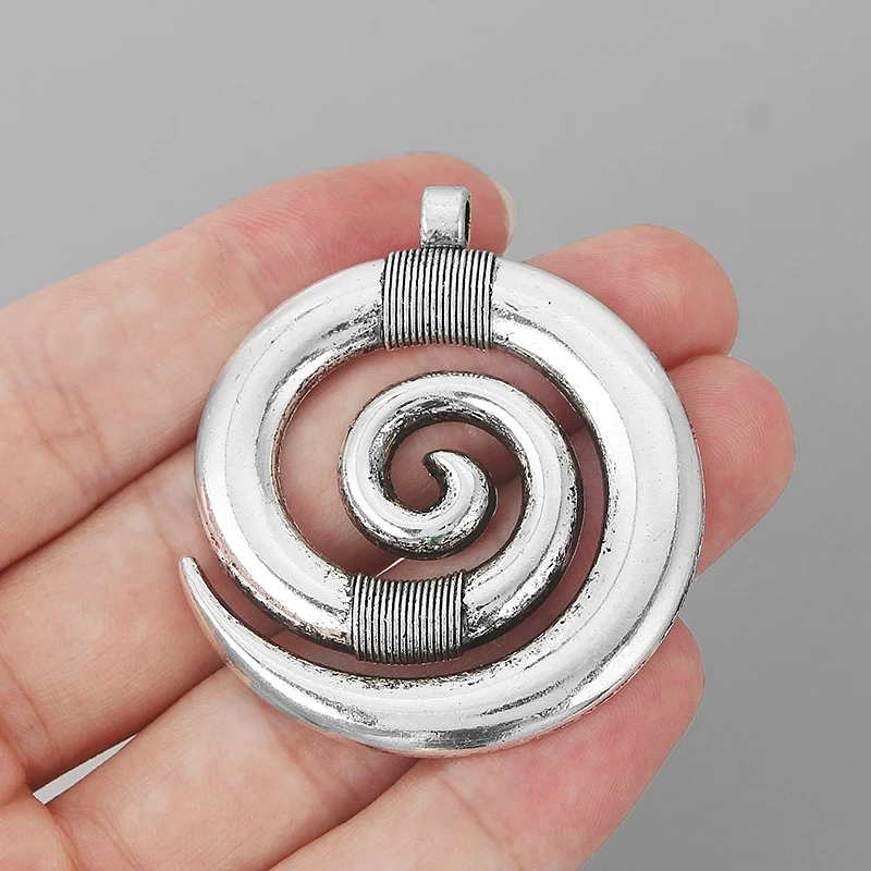 

4PCS Vintage Silver Hollow Spiral Swirl Helix Shape Charms Pendants DIY Jewelry Necklace Handmade Findings Making 51x43mm