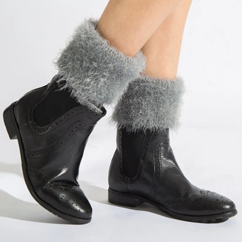 Fashion Design Women Leg Warmer Solid Warm Short Boot Cuffs Comfortable Winter Knitted Leg Warmer 7 Colors Faux Fur Leg Warmers (19)