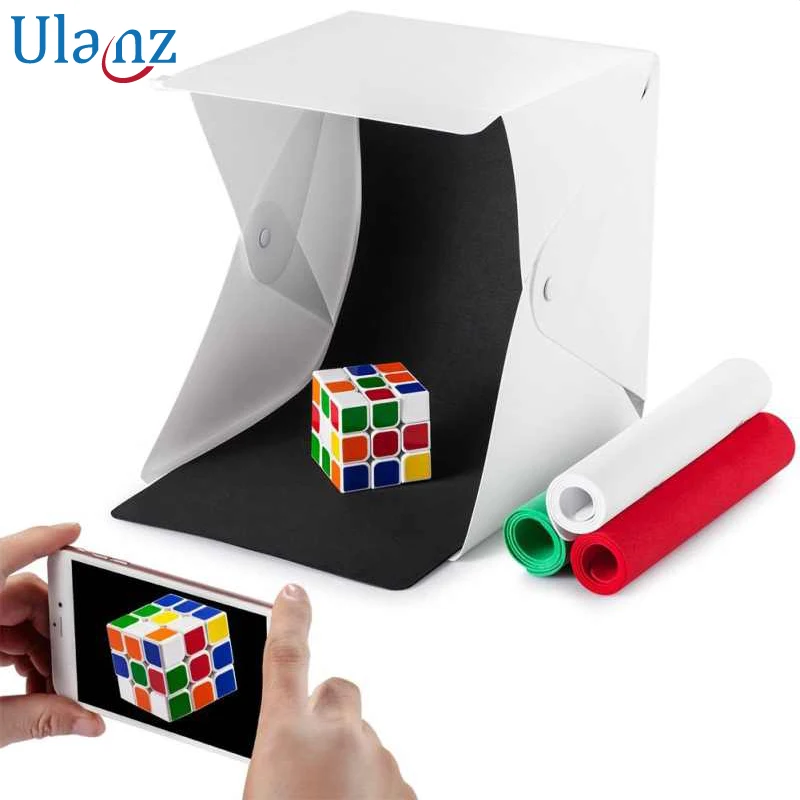 Button Mini Folding Lightbox Photography Studio Softbox LED lightroom Box for iPhone Canon Nikon DSLR Camera