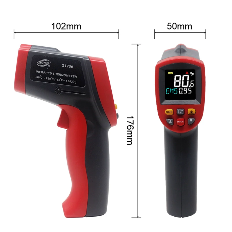 Infrared Thermometer Laser Pyrometer 400C 750C 950C Non-contact LCD IR Thermometer Gun Point Temperature Meter Backlight