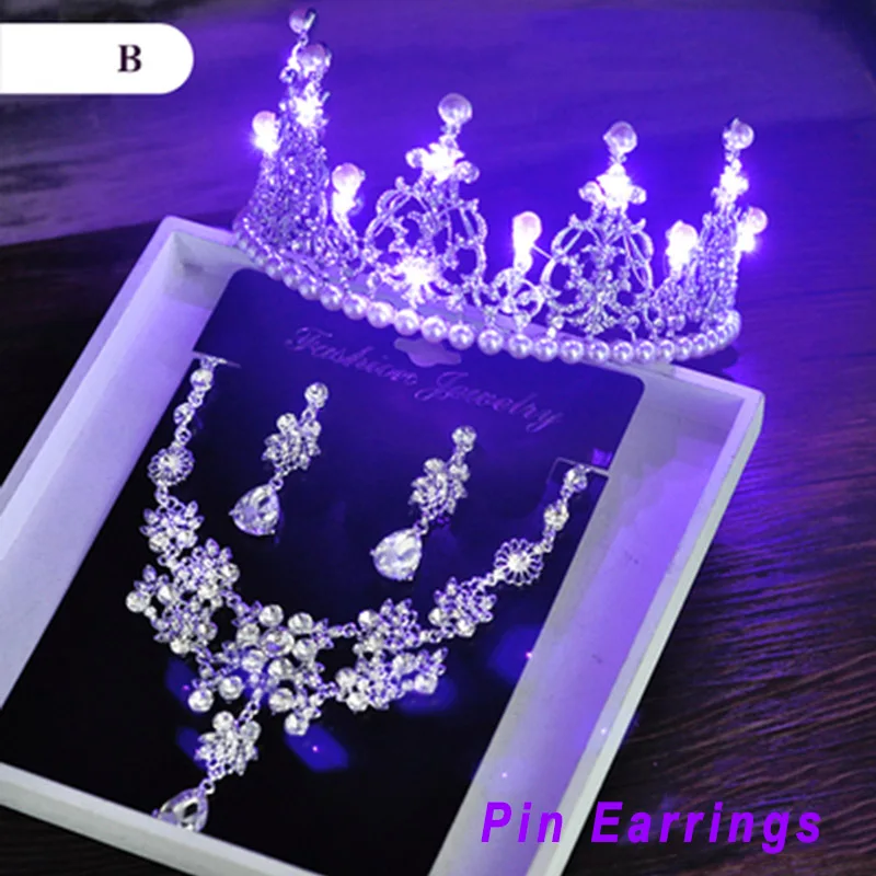 Свадебные Ювелирные наборы корона ожерелье серьги серебро Диадема из хрусталя и жемчуга день рождения Аксессуары для волос невесты Женщины