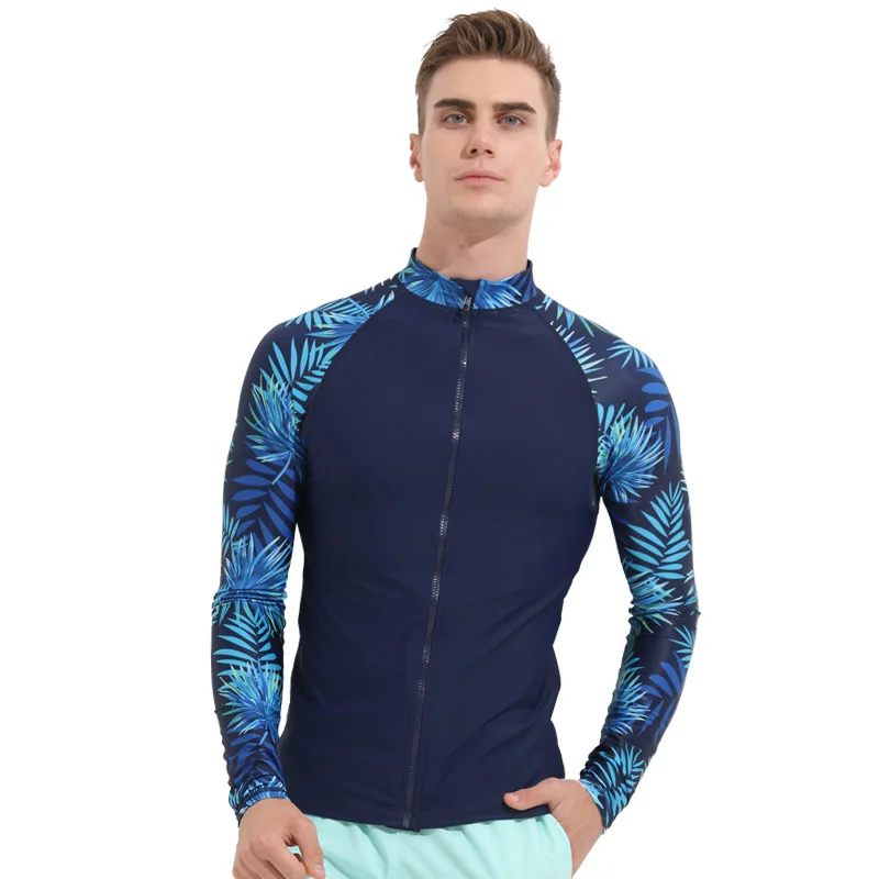 Sbart 1PC Front Zipper Long Sleeves Swimsuits Jacket Shirts Men Rash