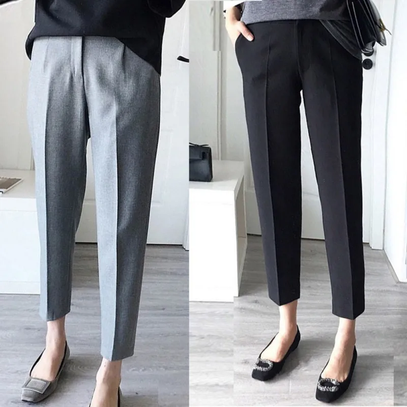 Модные OL женские брюки длиной до щиколотки, женские эластичные прямые брюки с высокой талией, женские брюки