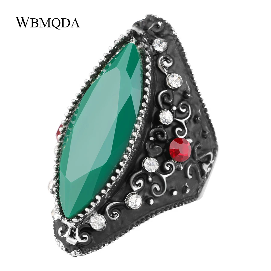 

Wbmqda Hot Silver Color Big Ring For Women Black Enamel Vintage Jewelry Best Crystal Ring Gift 2018 New