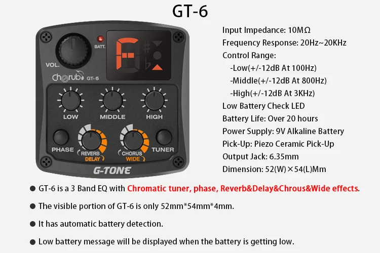Cherub гитара Эквалайзер предусилитель система фазовый эффект аксессуары для гитары хроматический тюнер акустическая реверберация задержка GT-серия