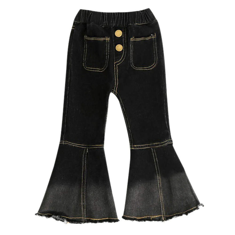 #K03266 Girls Denim Pants Casual Bell-bottomed Jeans / 2-8 Years Old / Black