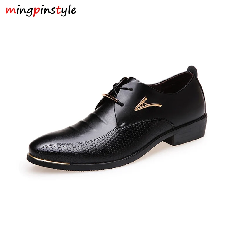 

Mingpinstyle New Fashion Wedding Shoes Men Pointed Toe Oxfords Man Dress Leather Shoes Formal Zapatos Hombre Big Size 37-48Shoes