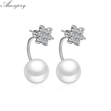 ANENJERY, 925 пробы, серебряные серьги, циркон, снежинка, искусственный жемчуг, две части, элегантные серьги-гвоздики для женщин, oorbellen, S-E203