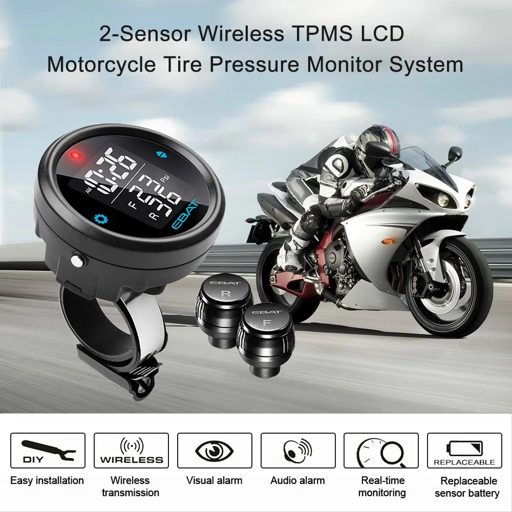 Motorrad TPMS Reifendruck-Monitor-System 2-Sensor Wireless LCD Display Moto Alarmanlage Stahl Mate 