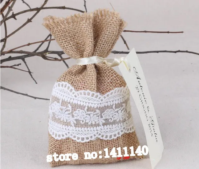 Free Shipping Vintage Burlap And Lace Favour Candy Bag Wedding Free Shipping Vintage Burlap And Lace Favour Candy Bag Wedding Hessian Jute Gift Pouches50pcs