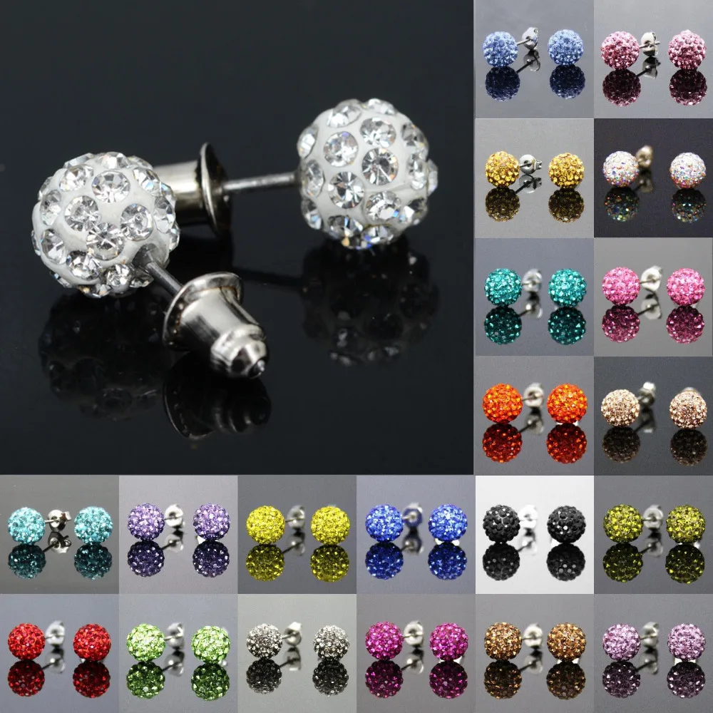 1 Pair Fashion 8MM Disco Ball/Beads Crystal stud Earrings Colourful For