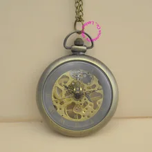 new fashion good quality vintage retro antique bronze men women unisex gift steampunk mechanical pocket watch hour long chain