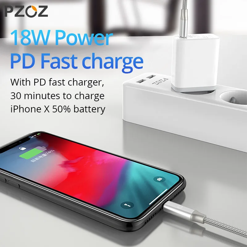 PZOZ PD Kabel USB c 18w Für iphone 8 Plus X Xs Max XR iPad pro 8 pin schnelle lade typ C zu Beleuch