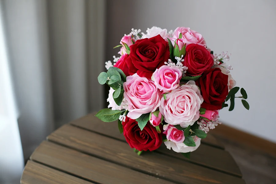 Peorchid Ramo de Novia Rosa свадебные букет с бантиками, красные, ярко-розовые, розовые искусственный, созданный вручную ручной Букет невесты декоративные