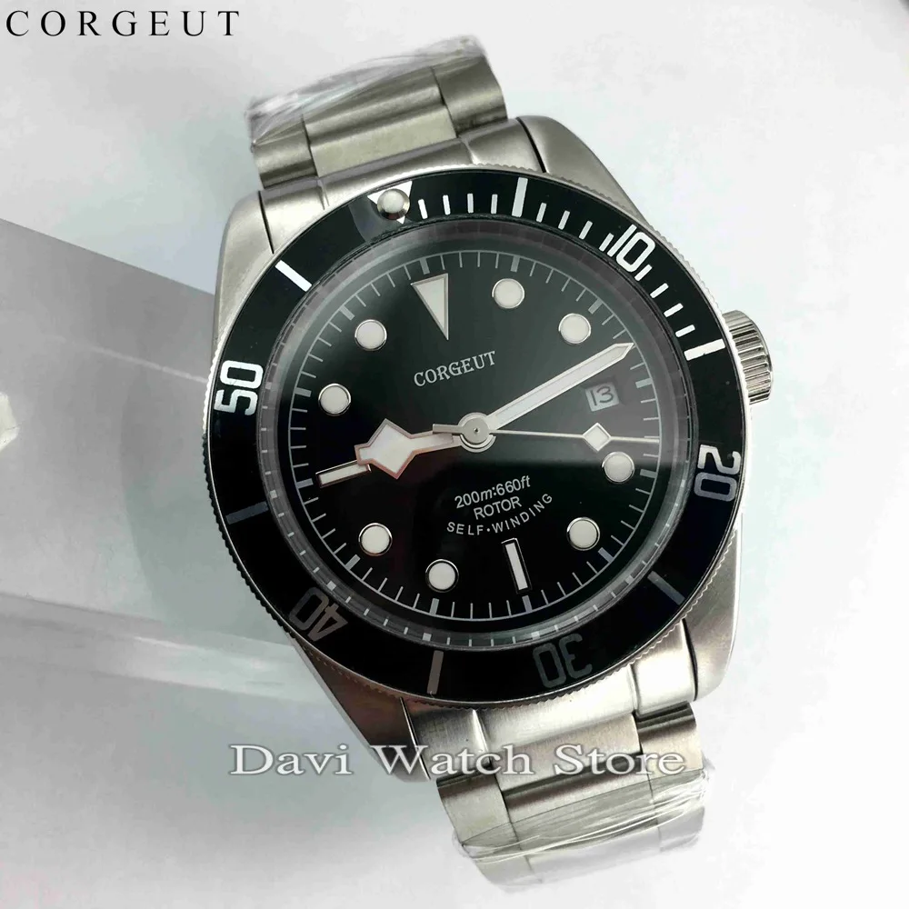 

Corgeut 41mm Stainless Steel Case Black Bezel Sapphire Glass Automatic Mens Watches