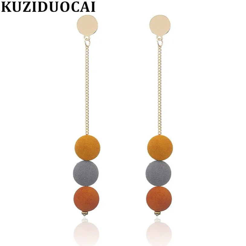 

Kuziduocai New Fashion Jewelry Dangle Color Mixing Wood Round Chain Statement Drop Earrings For Women Brincos Pendientes E-83