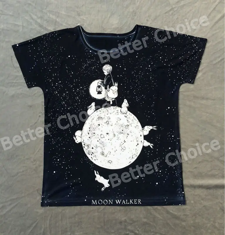 

Track Ship+New Vintage Retro T-shirt Top Tee Moon Walker Boy Cute Rabbit Under Night Star 0957