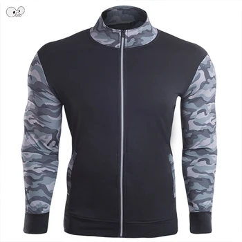 

Camouflage Patchwork Long Sleeve Sports Sweatshirt Mens Running Jackets Zipper Cardigan Fitness Sportswear Training Outwear Tops