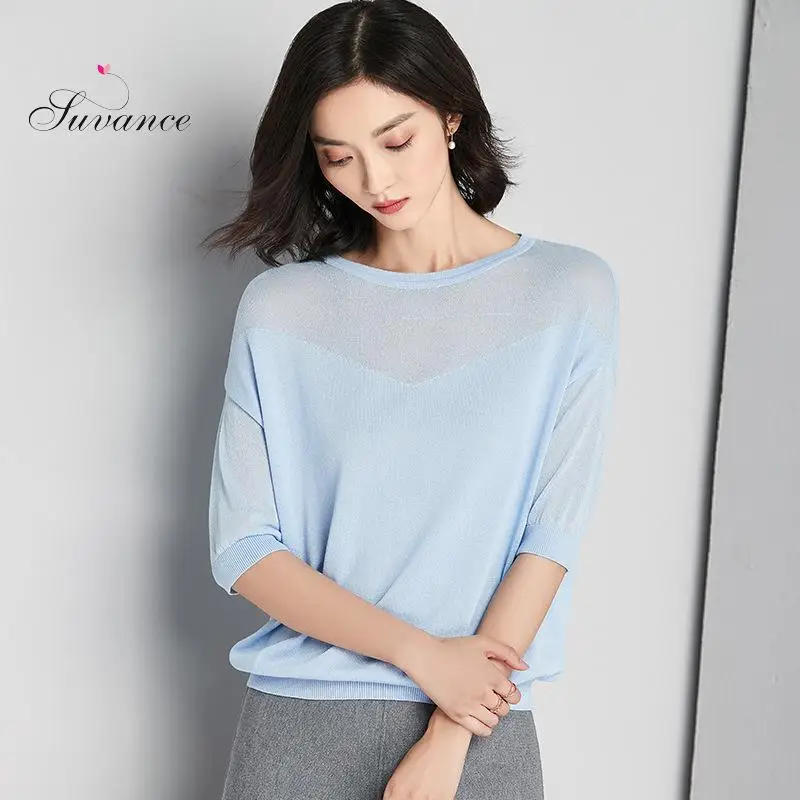 

Suvance Summer Office Lady Knitted O Neck 4 Color Pullover Fashion Batwing Sleeve Loose Thin Sweater