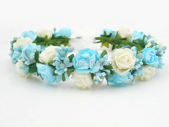 

Blue Paper Foam Rose Flower Crown Berries Bridal Hairband Handmade Floral Hair Accessory Adult Winter Wedding Headwear Gifts