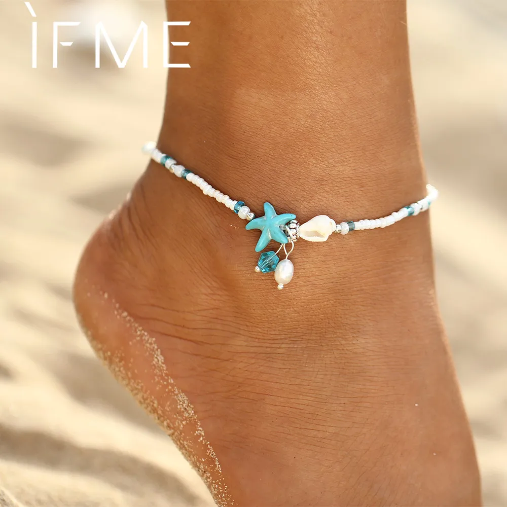 IF ME Fashion Bohemian Imitation pearls Starfish Charms Bracelets Anklets For Women Summer Foot Chain Shell Jewelry Gift IF ME Fashion Bohemian Imitation pearls Starfish Charms Bracelets Anklets For Women Summer Foot Chain Shell Jewelry Gift