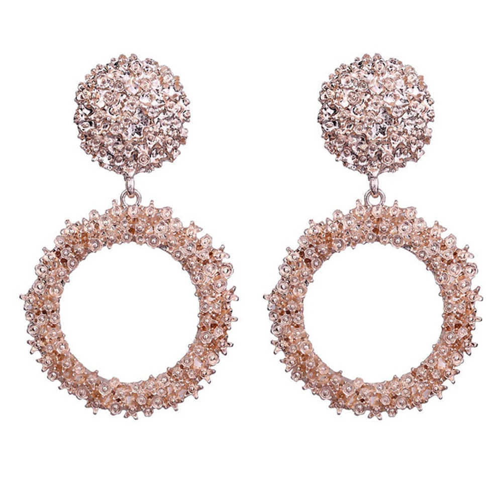

Vintage Earrings For Women Gold Color Geometric Round Earring Dangle Trendy Zinc Alloy Drop Anti Allergy Earrings Jewelry