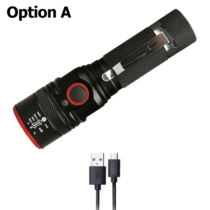 Option A Litwod Z201511 3000лм USB Перезаряжаемый Фонарик XML-T6 светодиодный фонарик масштабируемый 4 режима фонарь для 18650 с usb-кабелем для кемпинга - Испускаемый цвет: Option A