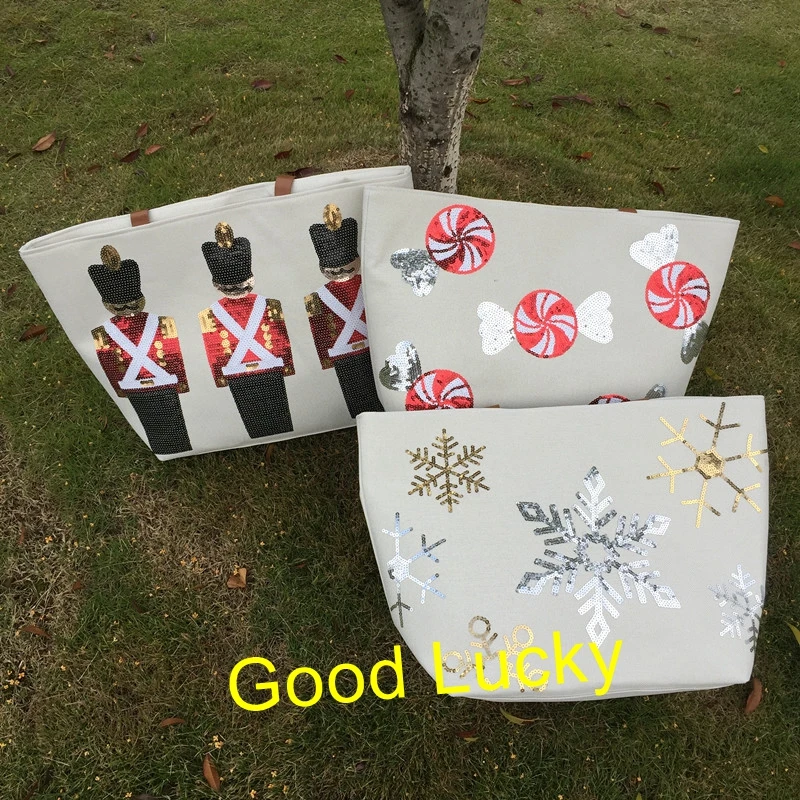 

20pcs/lot Wholesale Personalized Christmas Sequin Tote Bags Christmas Packs Santa Handbags