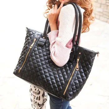 

50pcs/lot Retro Women PU Leather Large Capacity Top Handbag Shoulder bag Casual Plaid Totes
