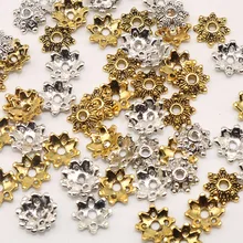 200 шт./лот концевые заглушки для бус металлические бусины колпачки тибетские серебряные позолоченные Цветочные бусины Подвески для изготовления ювелирных изделий(ИУ) 8 мм