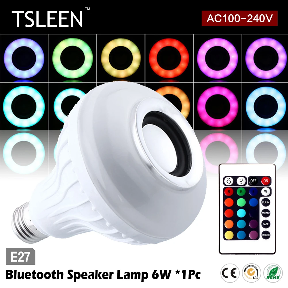 

TSLEEN Smart Wireless Bluetooth Speaker Light E27 LED Lamp Music Audio Speaker RGB Bulb IR Control With Lamp Base Holder