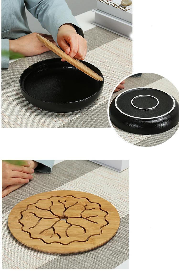 6.8Ceramics Bamboo Tea tray Drainage Water storage Kung Fu Tea set room Board table Chinese tea cup ceremony tools Tea Set