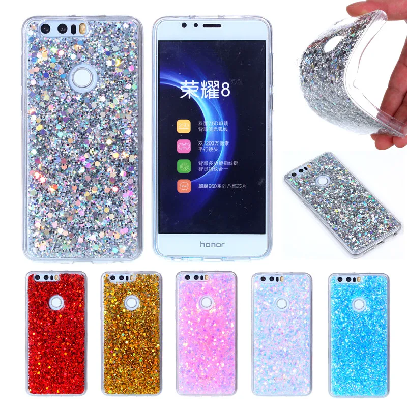 

Huawei Honor 8 Honor8 Colored Shining Case Soft Silicone TPU Frame with Shiny Glitter Back Cover Case for Huawei Honor 8 5.2inch