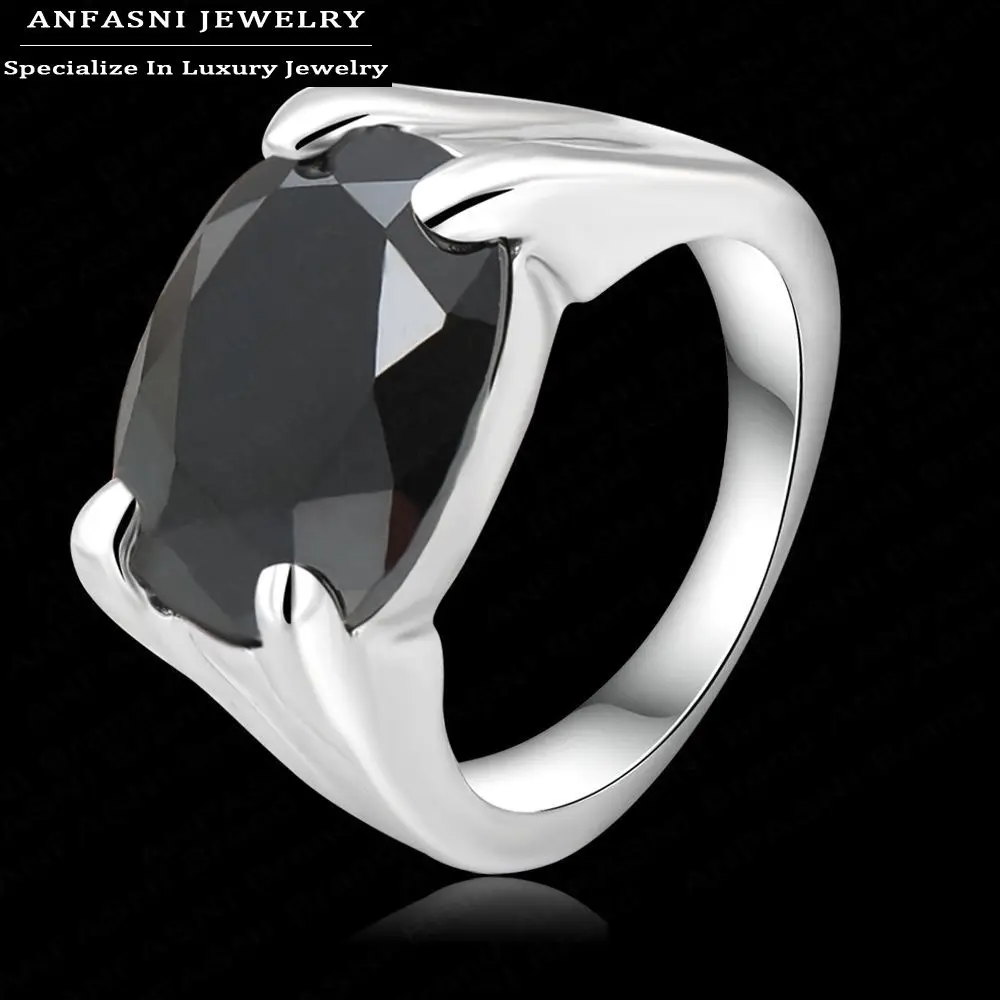 Buy Black Cubic Zircon Ring Real Platinum Plated Oval