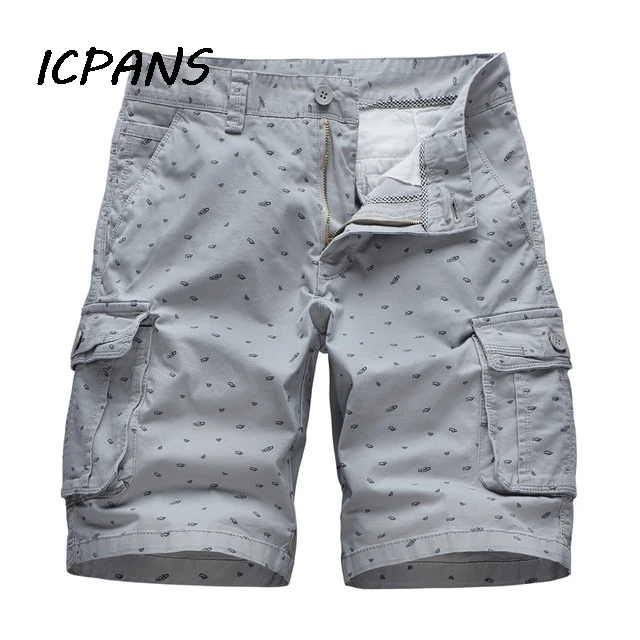 008 shorts gray ICPANS повседневные мужские шорты печати брюки карго одежда Карманы Лето повседневные штаны с принтом летние мужские короткие штаны хлопок - Цвет: 008 shorts gray