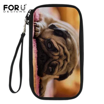 

FORUDESIGNS Animal Passport Wallet Cover Pug Dog Printing Holder Card Case Large Capacity Organizer Money Bag Travel Accessories
