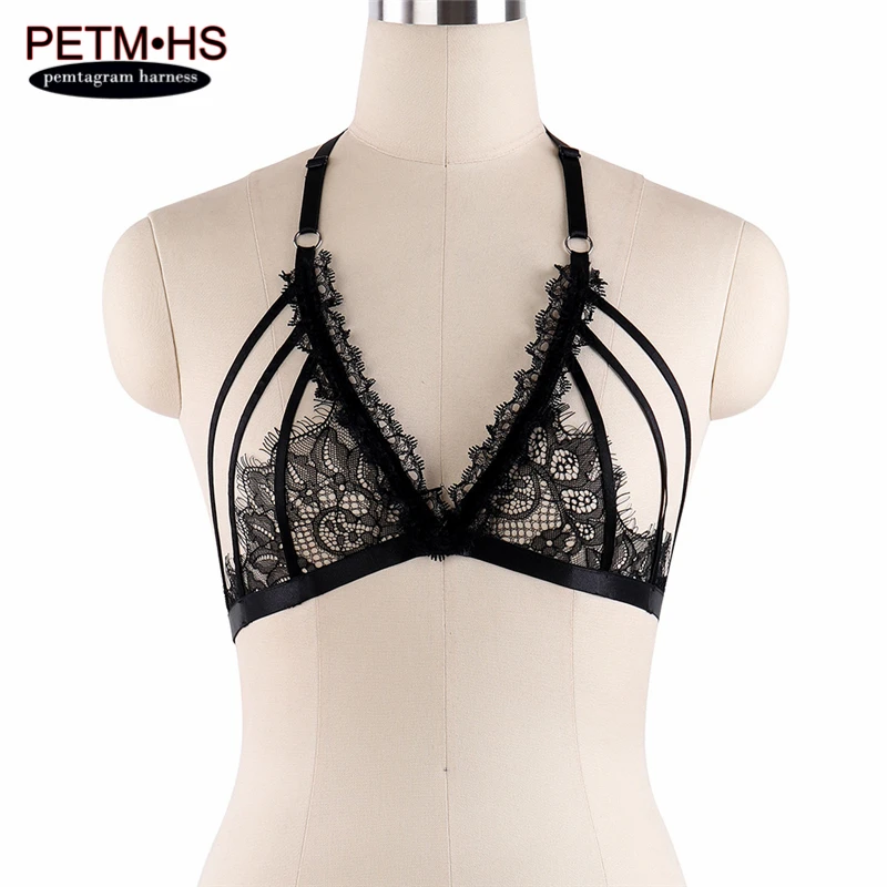 Pentagram Harness Women Sexy Lace Sheer Tops Caged Bras -2410