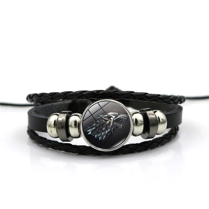 Game of Thrones House Stark Wolf Glass Cabochon Leather Bracelets Multi Layers Weave Handmade Punk Black Men Bracelets Game of Thrones House Stark Wolf Glass Cabochon Leather Bracelets Multi Layers Weave Handmade Punk Black Men Bracelets